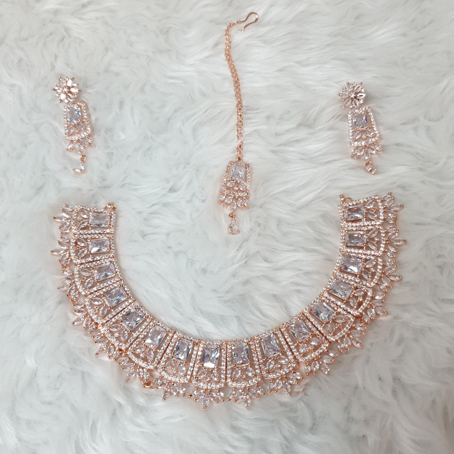 Luxurious Crystal Rose Gold Necklace  Set