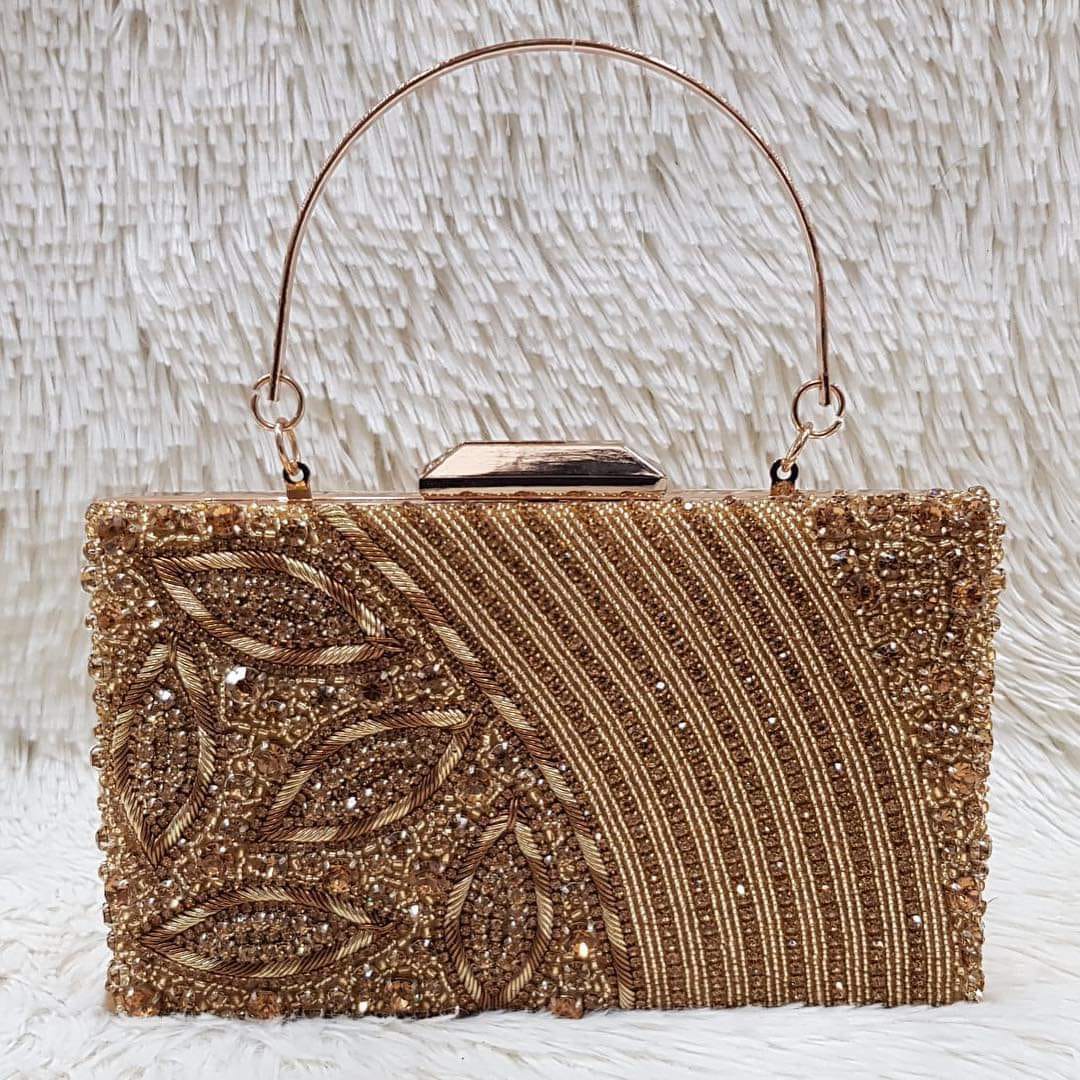 Golden Leaf Embellished Evening Clutch