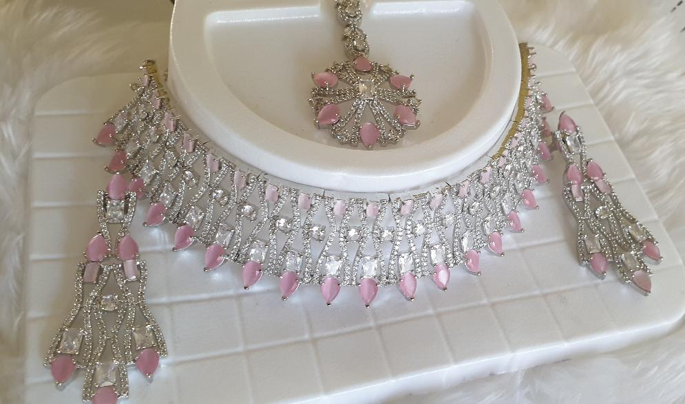 Pink opal Drops Choker set